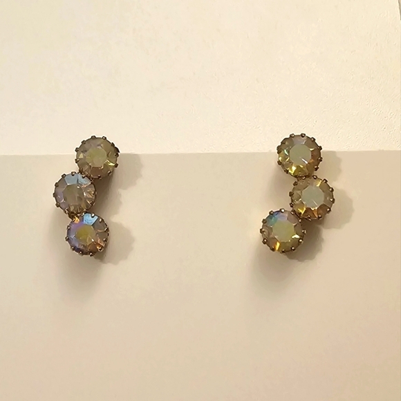 Vintage Austrian Cotton Candy Pink Blue Saphiret Like ZC Clip Earrings - Picture 2 of 7